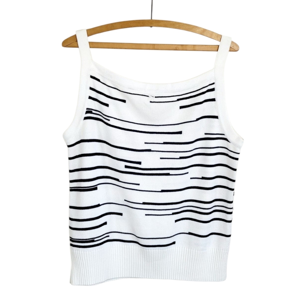 ST JOHN SPORT by Marie Gray Luxe Square Neck Knit Black White Tank Top Camisole - Picture 3 of 10
